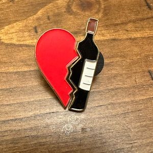 Set of 2 Enamel Pins Wine and Broken Heart